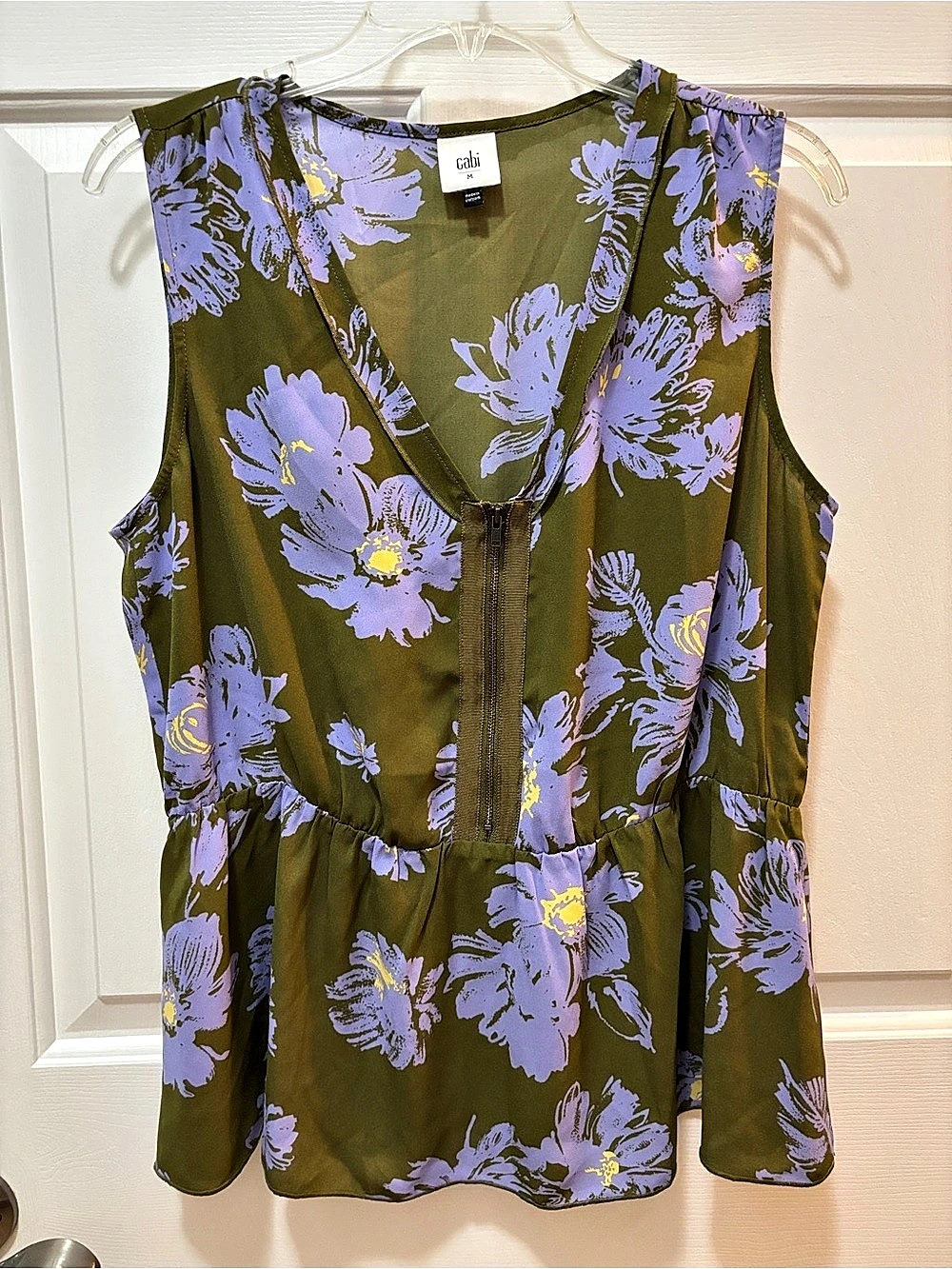 Cabi Floral Sleeveless Blouse Green & Purple Size Medium
